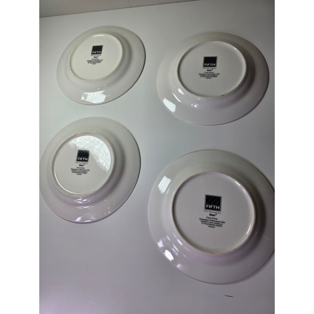 222 FIFTH Clover Collection Blue Rim Wildflower 8" Salad Plates Set of 4 - Picture 6 of 8